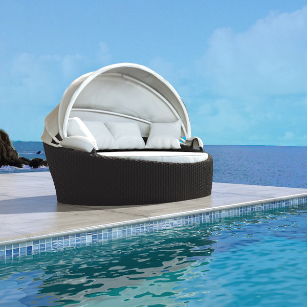 UrbanMod 61'' Wide Outdoor Wicker Patio Daybed with Cushions & Reviews